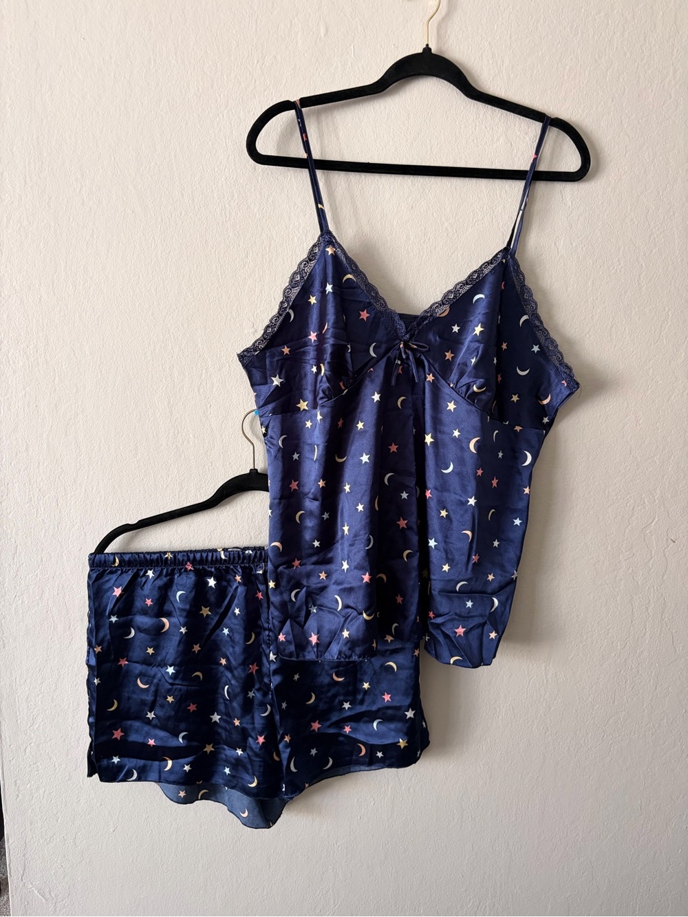 Navy Star & Moon Satin Cami and Shorts Pajama Set